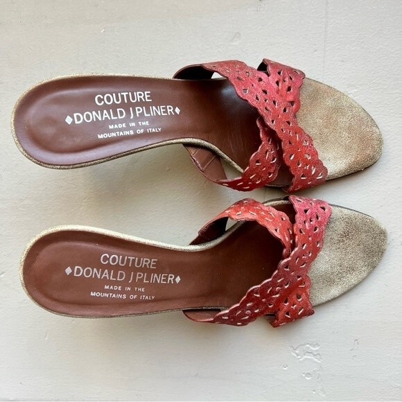 Couture by Donald J. Pliner Distressed Red Leather Heeled Slide Sandal Women 7.5 - Picture 6 of 13
